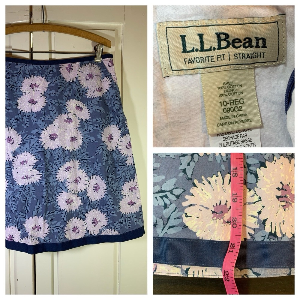 LL Bean Floral Lined Skirt Side Zip Womens 10 Reg Favorite‎ Fit Straight Preppy